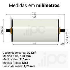 Rolete de PVC - Diâmetro 101,6 mm - Comprimento útil de 150 mm