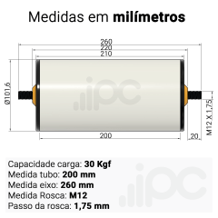Rolete de PVC - Diâmetro 101,6 mm - Comprimento útil de 200 mm