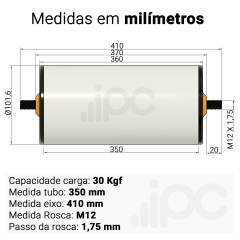 Rolete de PVC - Diâmetro 101,6 mm - Comprimento útil de 350 mm