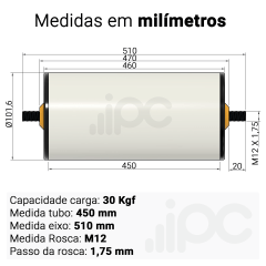 Rolete de PVC - Diâmetro 101,6 mm - Comprimento útil de 450 mm