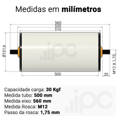 Rolete de PVC - Diâmetro 101,6 mm - Comprimento útil de 500 mm