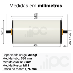 Rolete de PVC - Diâmetro 101,6 mm - Comprimento útil de 550 mm