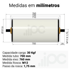 Rolete de PVC - Diâmetro 101,6 mm - Comprimento útil de 700 mm