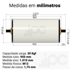 Rolete de PVC - Diâmetro 101,6 mm - Comprimento útil de 950 mm