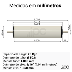 Rolete de PVC com Bucha Seca - Diâmetro 50,8 mm - Comprimento Útil 1.000 mm
