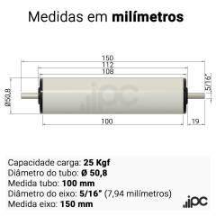 Rolete de PVC com Bucha Seca - Diâmetro 50,8 mm - Comprimento Útil 100 mm