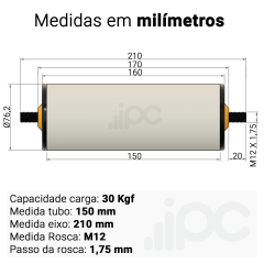 Rolete de PVC - Diâmetro 76,2 mm - Comprimento útil de 150 mm