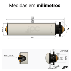 Rolete de PVC com Engrenagem Simples - Diâmetro de 50,8 mm - Comprimento útil de 550 mm
