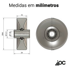 Rodizio de Aço - Diâmetro de 48 mm - Rolamento Giro Leve