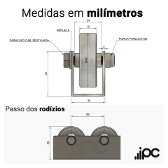 Trilho Roletado para 200 Kg - Rodizio de Aço - 50 Centímetros